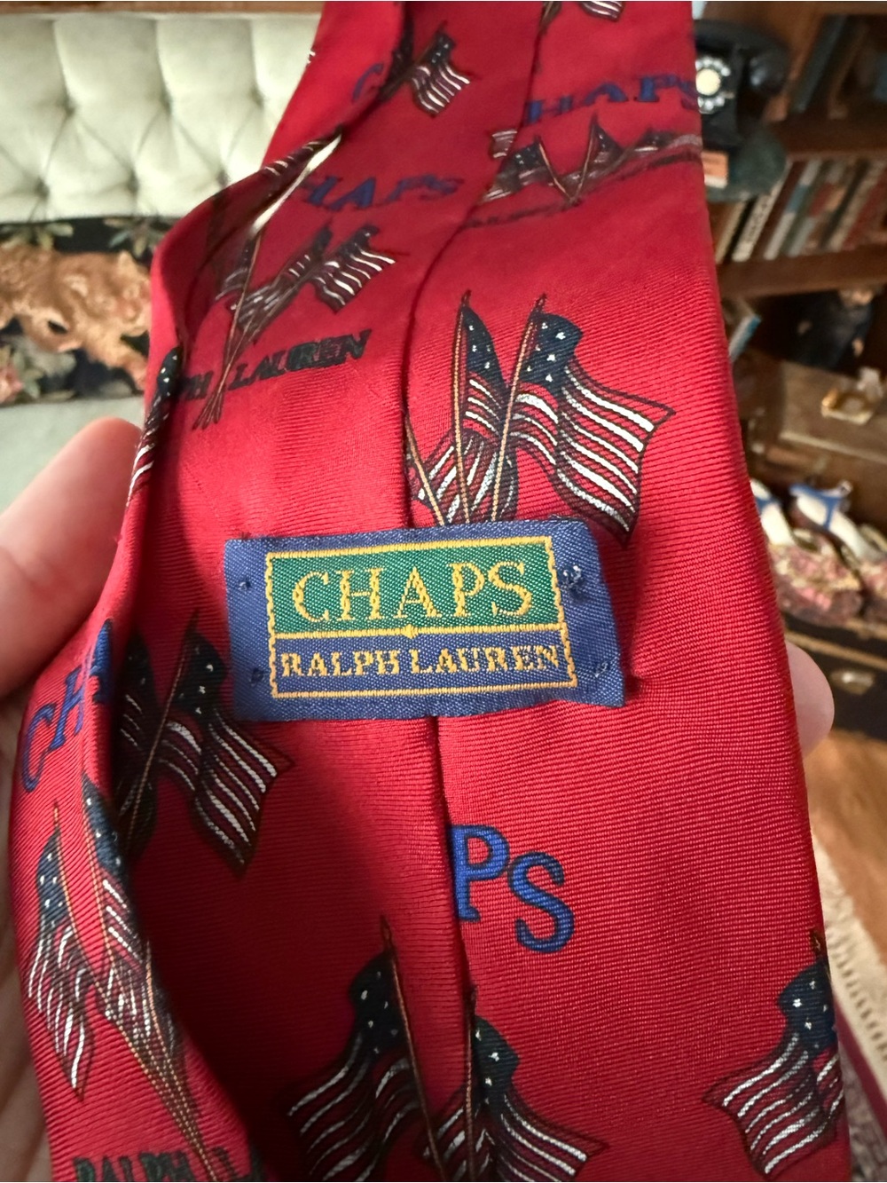 Vintage Chaps Ralph Lauren Patriotic Flag Necktie USA Americana 90s Silk Tie - Picture 6 of 11